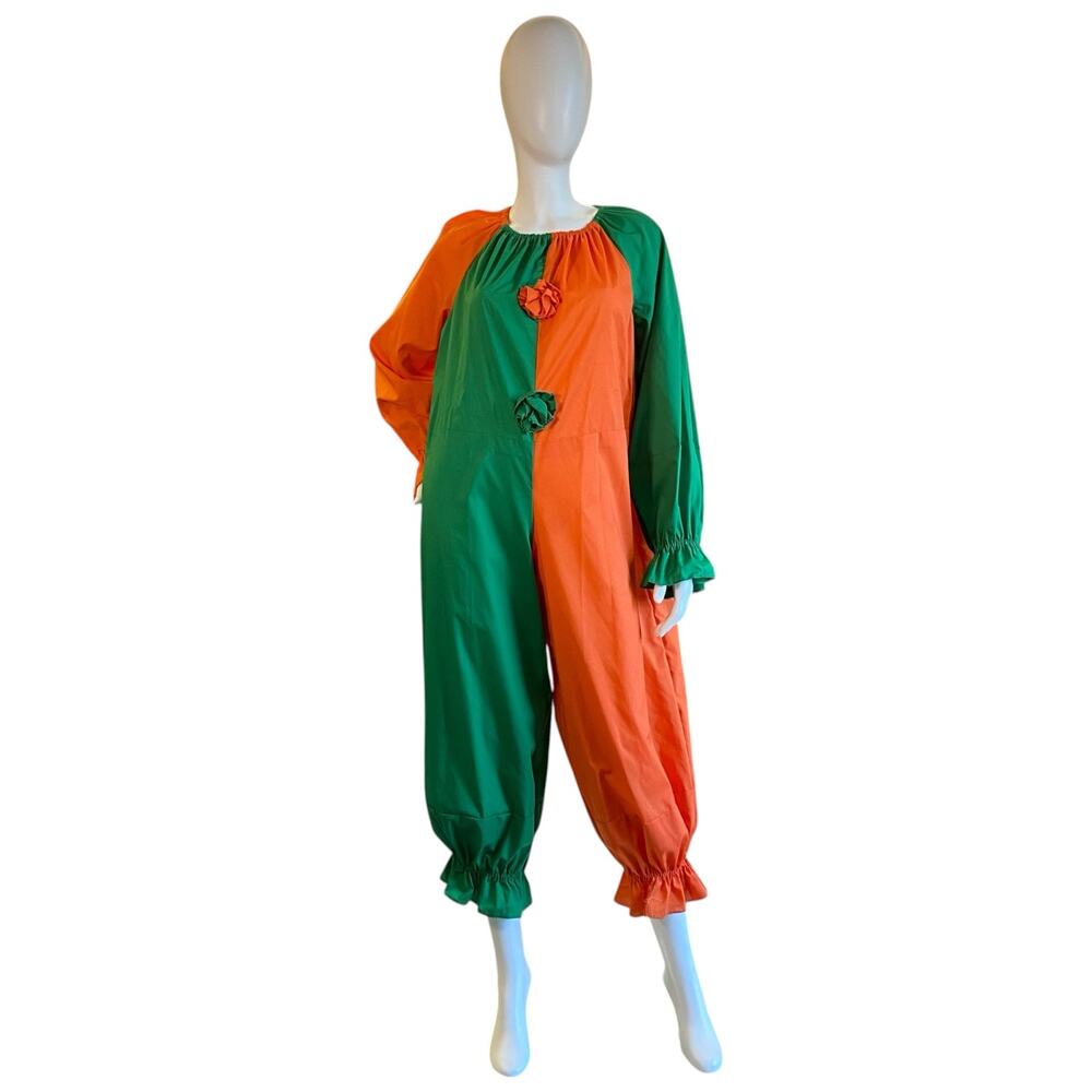1970s Vintage Handmade Clown Costume Orange Green Circus Jumpsuit